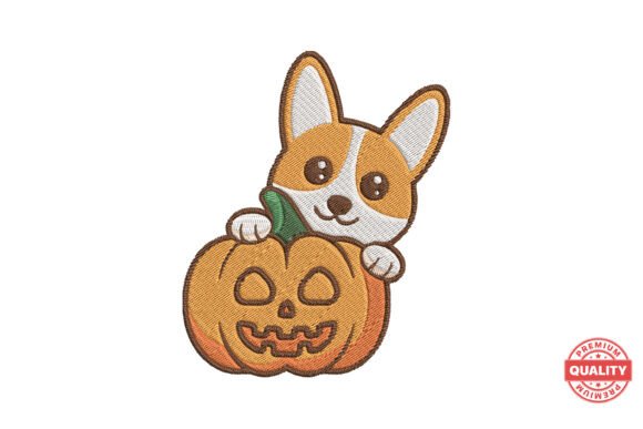 Corgi with Pumpkin Embroidery: A Festive Design for Seasonal Projects