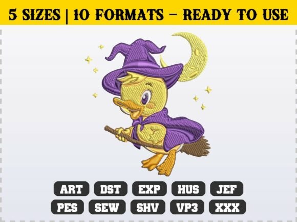 Funny Halloween Duck Witch Embroidery: A Charming Addition for Seasonal Creations