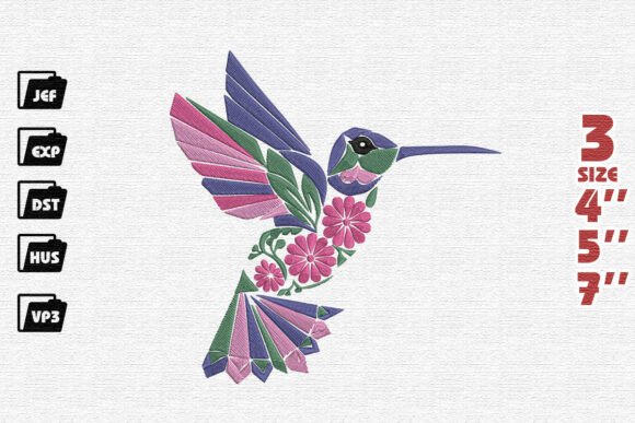 Geometric Hummingbird Embroidery: A Stylish Addition to Your Collection