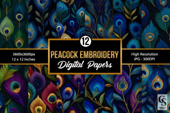 Peacock Feather Embroidery Digital Paper Review for Boutique Sweatshirts
