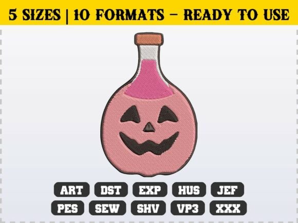 Pink Halloween Potion Bottle Embroidery: A Quirky Design for Creative Projects